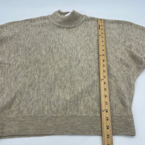 New H&M Fuzzy Knit Sweater Size S Oversized Batwing Long Sleeve Mock Neck Tan - Picture 7 of 7